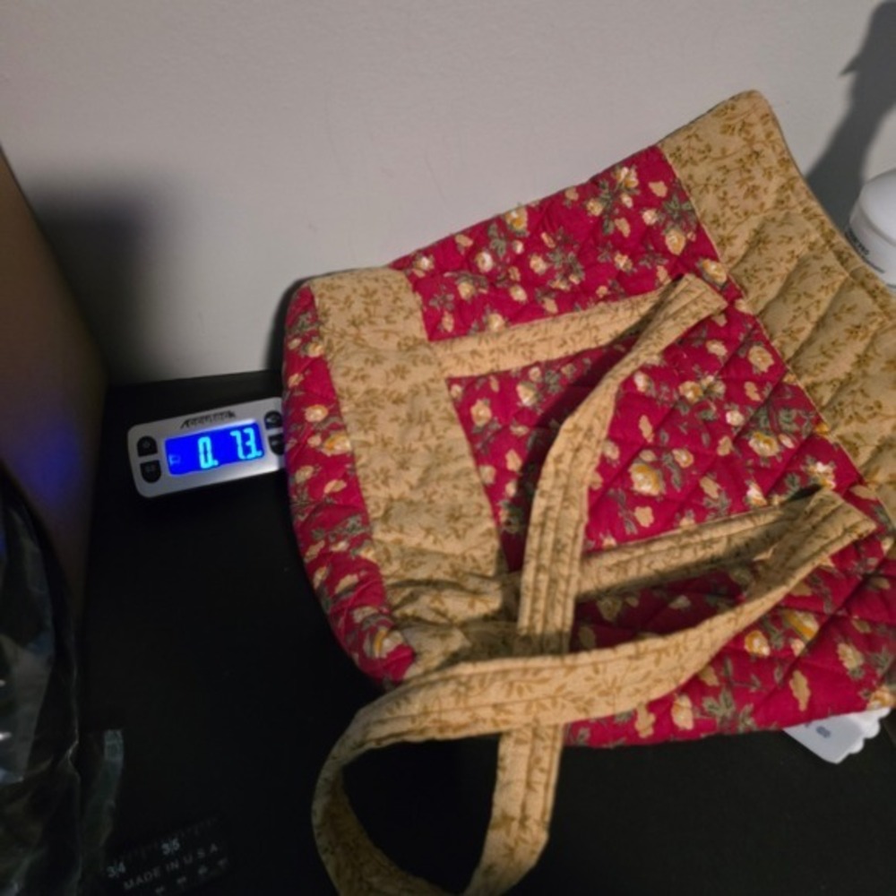 Quilted Floral Tote Bag Cottagecore‎ Red and Beige Zip Closure Cotton - Picture 8 of 8